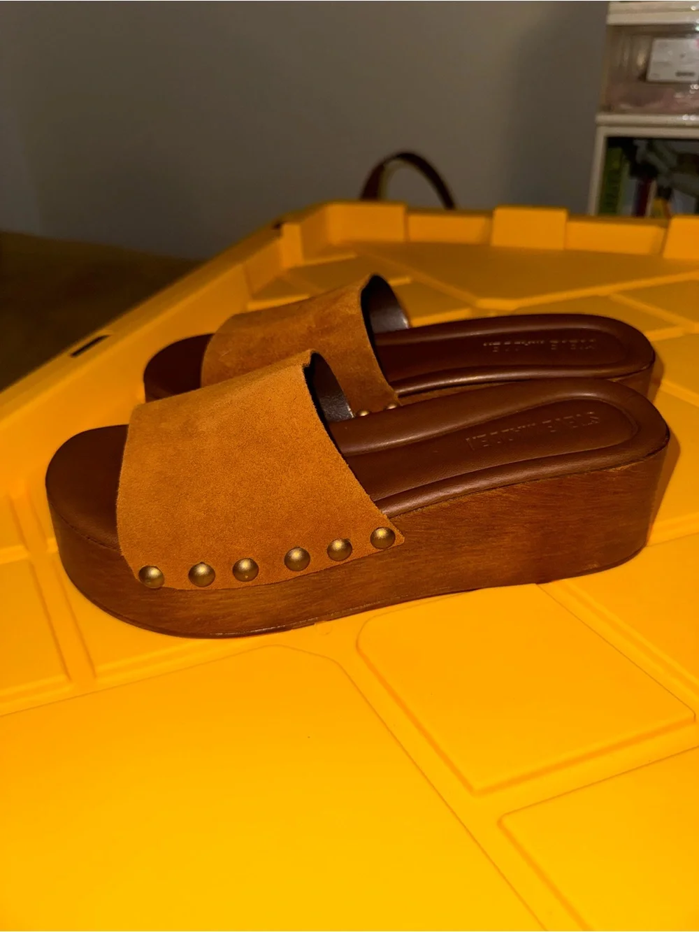 Steve Madden Suede Studded Platform Slide Sandals - Tan